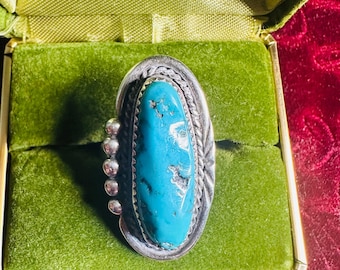 Vintage Navajo Sterling Silver och Turkosring från Bullice