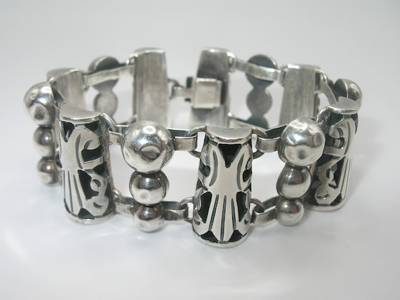 Vintage Sterling Taxco Shadow Box Link Bracelet - image 1