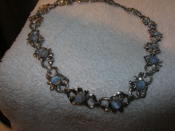 Vintage Sterling Blue Moonstone Necklace by WRE - image 4