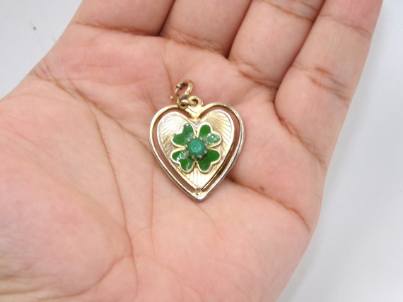 Vintage Gold Filled Heart Four Leaf Clover Pendant - image 4