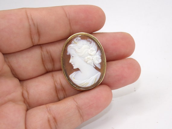 Antique 800 Coin Silver Vermeil Shell Cameo Brooc… - image 1