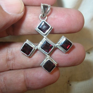 Vintage Sterling Garnet Cross Pendant