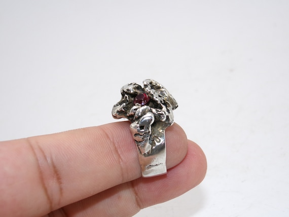 Mid Century Sterling Ruby Brutalist Ring - image 5