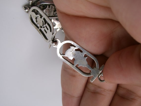 Vintage Sterling Link Bracelet Egyptian Revival - image 4