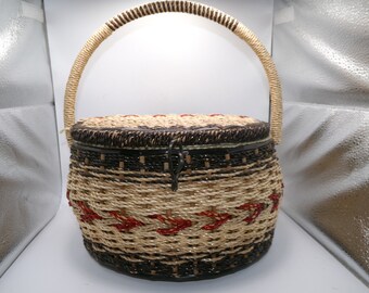 Vintage Wicker Sewing Basket - Silk Interior