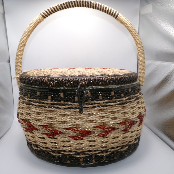 Vintage Wicker Sewing Basket - Silk Interior