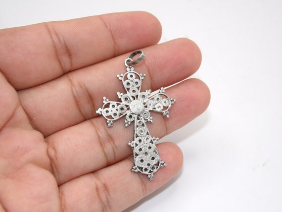 Antique 800 Coin Silver Cross Pendant - image 3