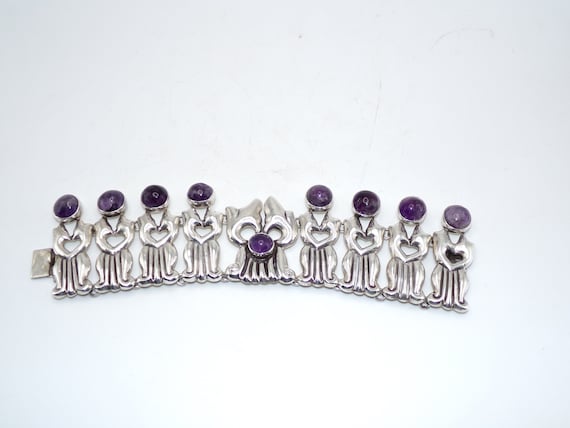 Mid Century Sterling Amethyst Taxco Bracelet by F… - image 1