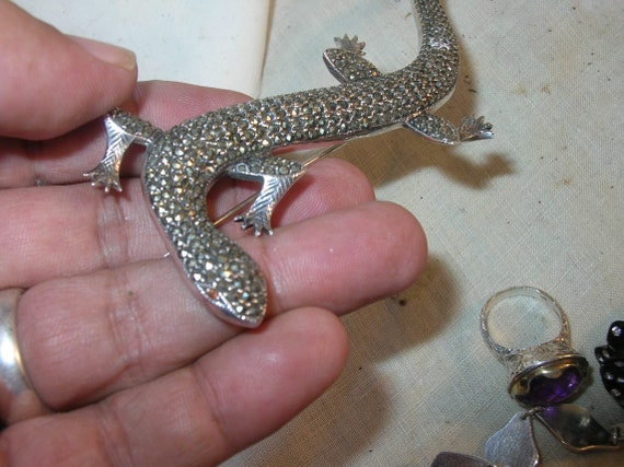 Vintage Sterling Large Marcasite Lizard Brooch - image 5
