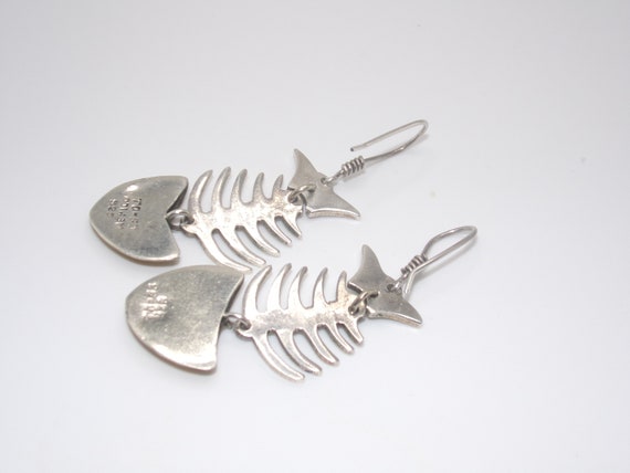 Vintage Sterling Vermeil Fish Skeleton Drop Earri… - image 3