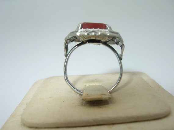 Art Deco Sterling Carnelian Marcasite Ring - image 3
