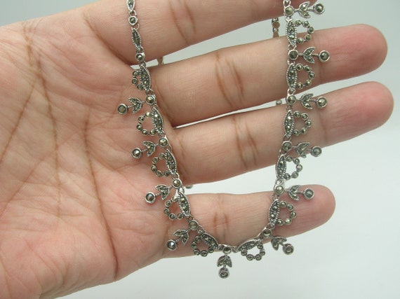 Vintage Sterling Marcasite Bib Necklace - image 2