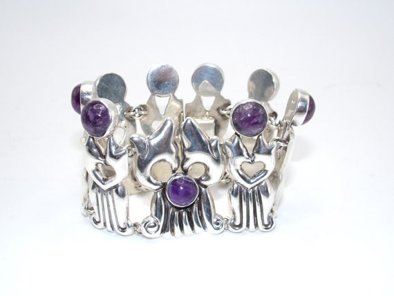 Mid Century Sterling Amethyst Taxco Bracelet by F… - image 4