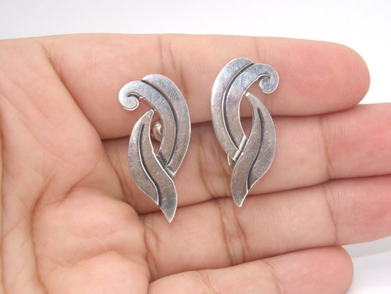 Mid Century Sterling Silver Taxco Earrings *Hallm… - image 1