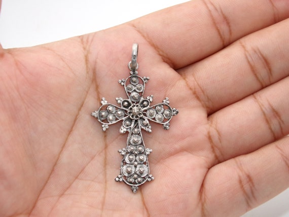 Antique 800 Coin Silver Cross Pendant - image 1