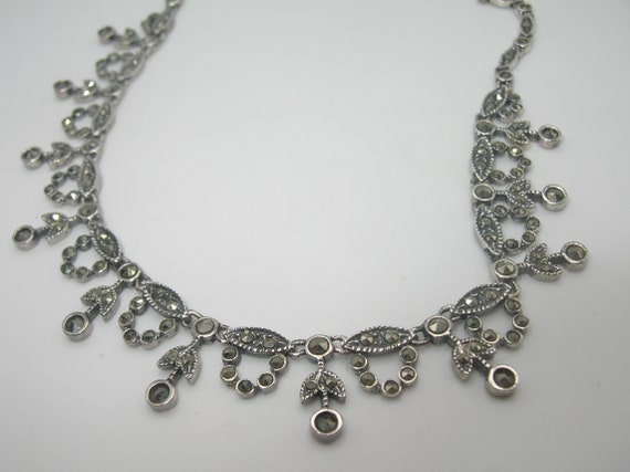 Vintage Sterling Marcasite Bib Necklace - image 9