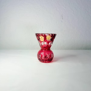 Vintage 1970s Nachtmann Cranberry Ruby 24% Lead Crystal Vase Bavaria Germany Diamond Cut