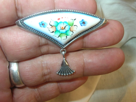 Antique Sterling Brooch Hand Painted - image 5