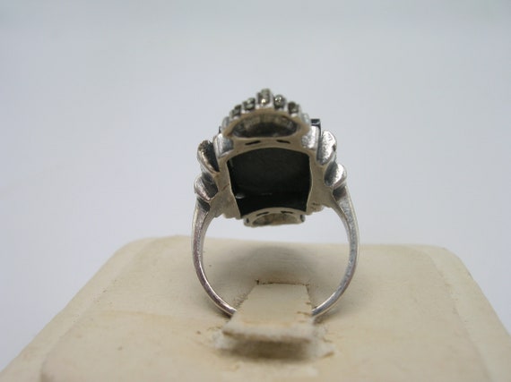 Art Deco Sterling Black Onyx Marcasite Ring - image 3