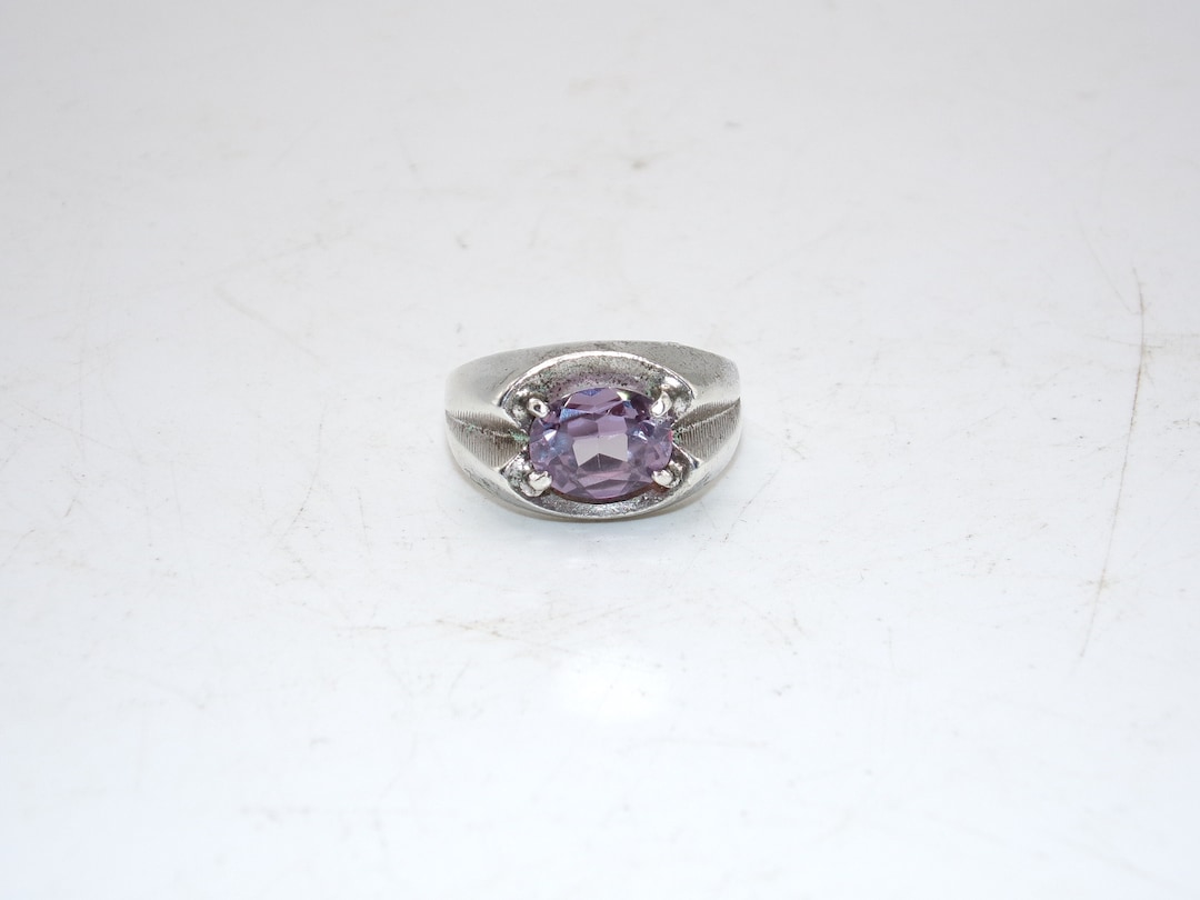 Anello Argento 925 Con Zaffiro Viola Creato In Laboratorio - Taglio Smeraldo, Stile Vintage, Nuovo