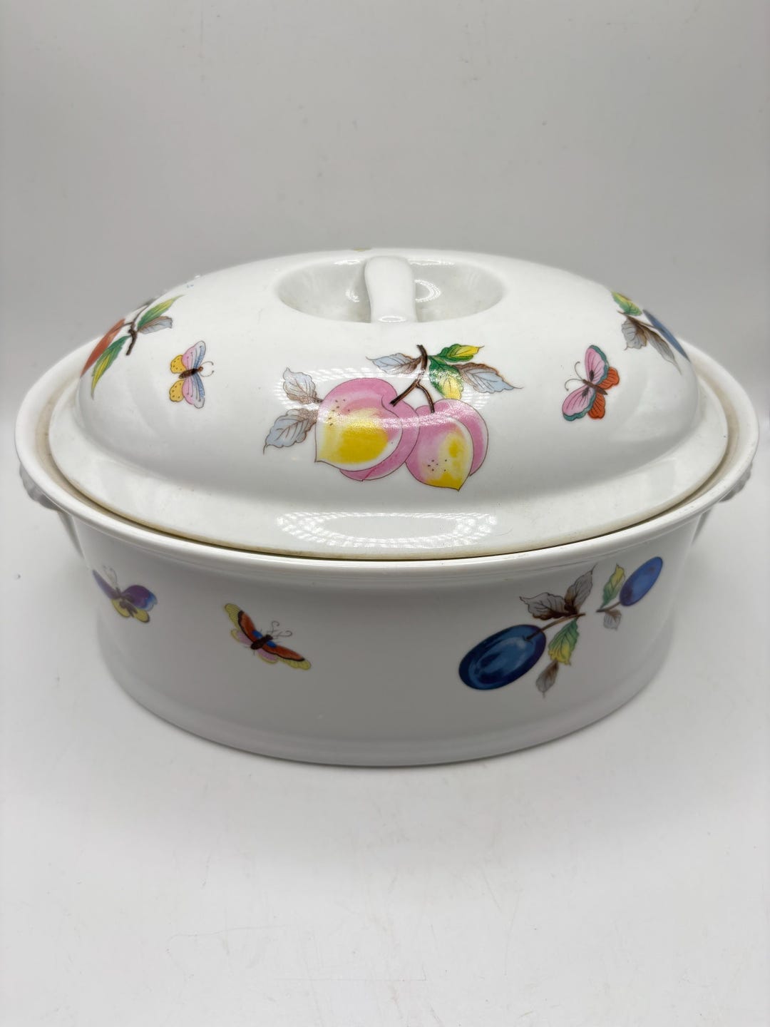 Vintage Andrea by Sadek Fruit Oval Casserole Baking Dish With Lid