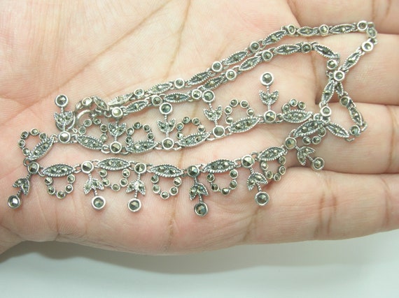 Vintage Sterling Marcasite Bib Necklace - image 5