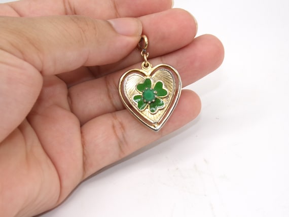 Vintage Gold Filled Heart Four Leaf Clover Pendant - image 1