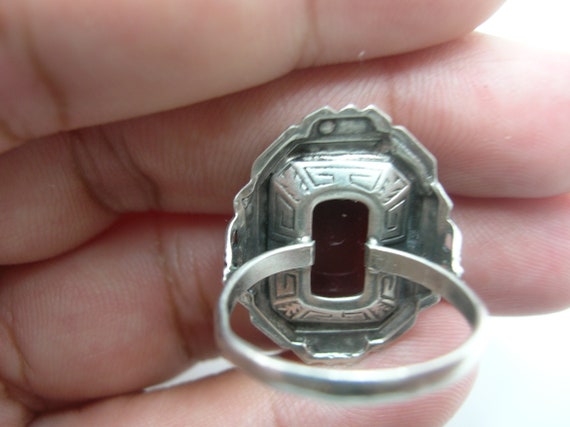 Art Deco Sterling Carnelian Marcasite Ring - image 4