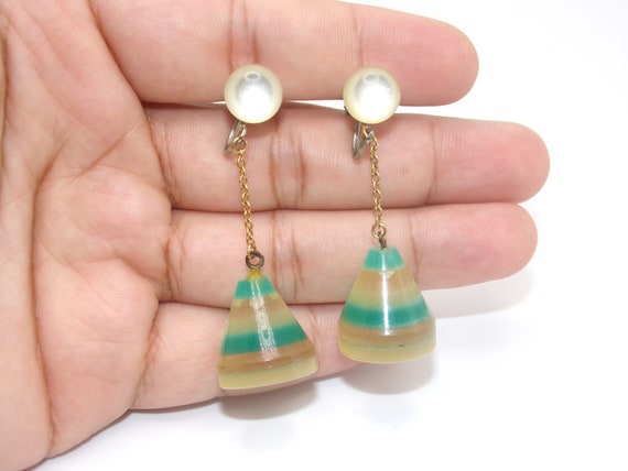Art Deco Lucite Drop Earrings Japanese Export