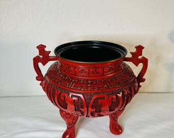 Vintage Chinese Cinnabar Lacquer Incense Burner Vessel – Hand