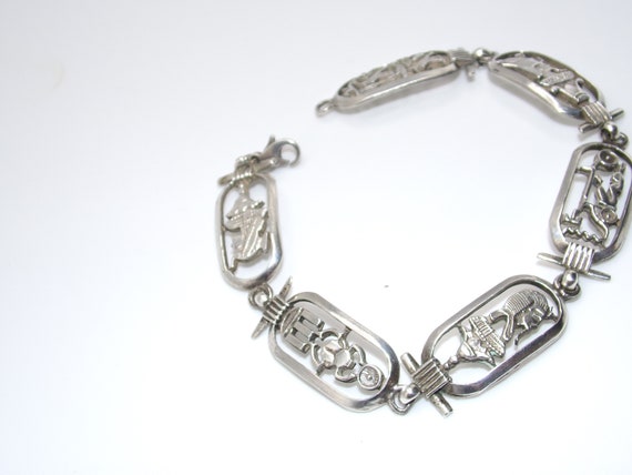 Vintage Sterling Link Bracelet Egyptian Revival - image 6