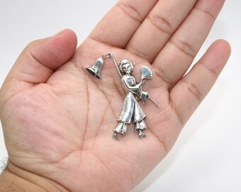 Vintage Sterling Silver Geisha Brooch by Lang