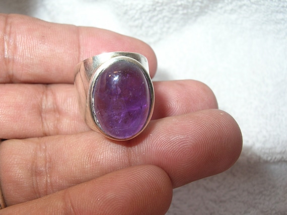 Vintage Sterling Silver Amethyst Modernist Ring