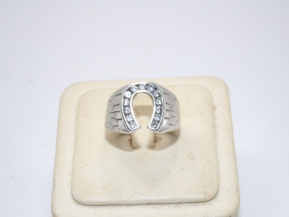 Vintage Sterling Horseshoe Ring - Faux Diamonds - image 1