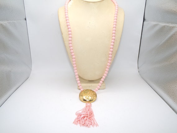Vintage Plastic Bead Pendant Necklace - Costume - image 2
