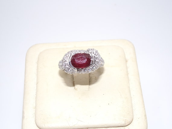 Vintage Sterling Ring Lab Created Ruby Ring