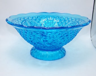 Vintage Cornflower Blue Glass Footed Console Bowl