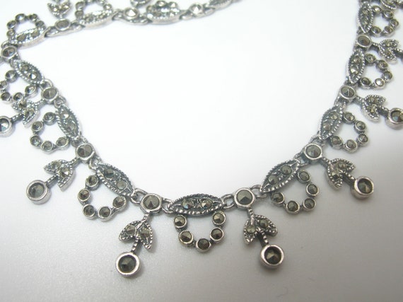 Vintage Sterling Marcasite Bib Necklace - image 8