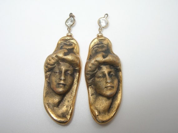 Art Nouveau Gold Filled Faux Diamond Earrings - image 1