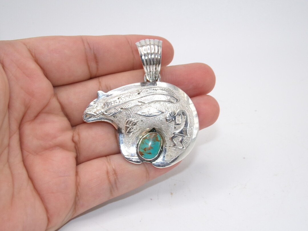 Vintage Navajo Sterling Turquoise Bear Pendant – by Russell Sam - Etsy
