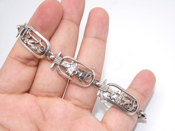 Vintage Sterling Link Bracelet Egyptian Revival - image 8