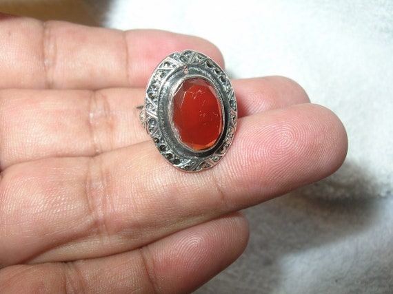 Art Deco Sterling Carnelian Ring - image 1