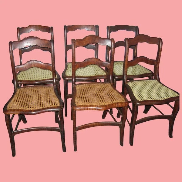 Antique Tiger Maple 6 Piece Chair Set 1870s