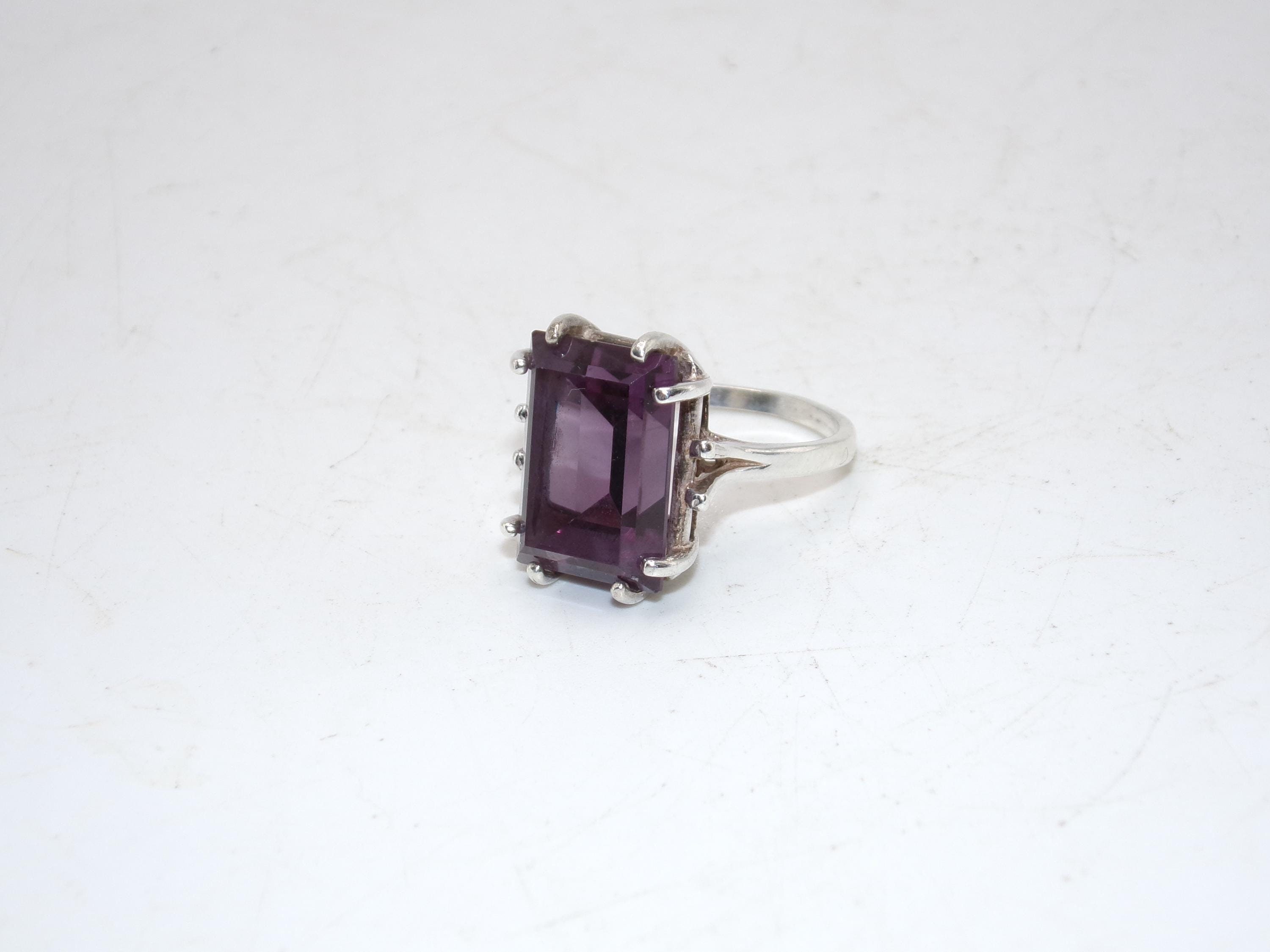 Vintage Sterling Emerald Cut Lab Created Alexandrite Ring