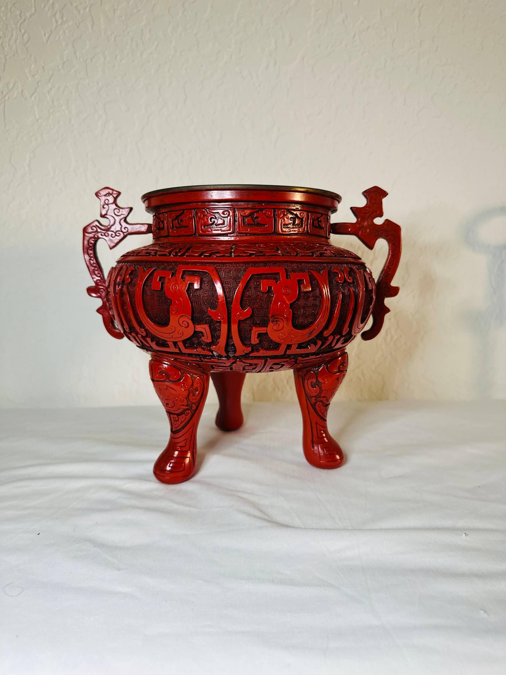 Vintage Chinese Cinnabar Lacquer Incense Burner Vessel – Hand