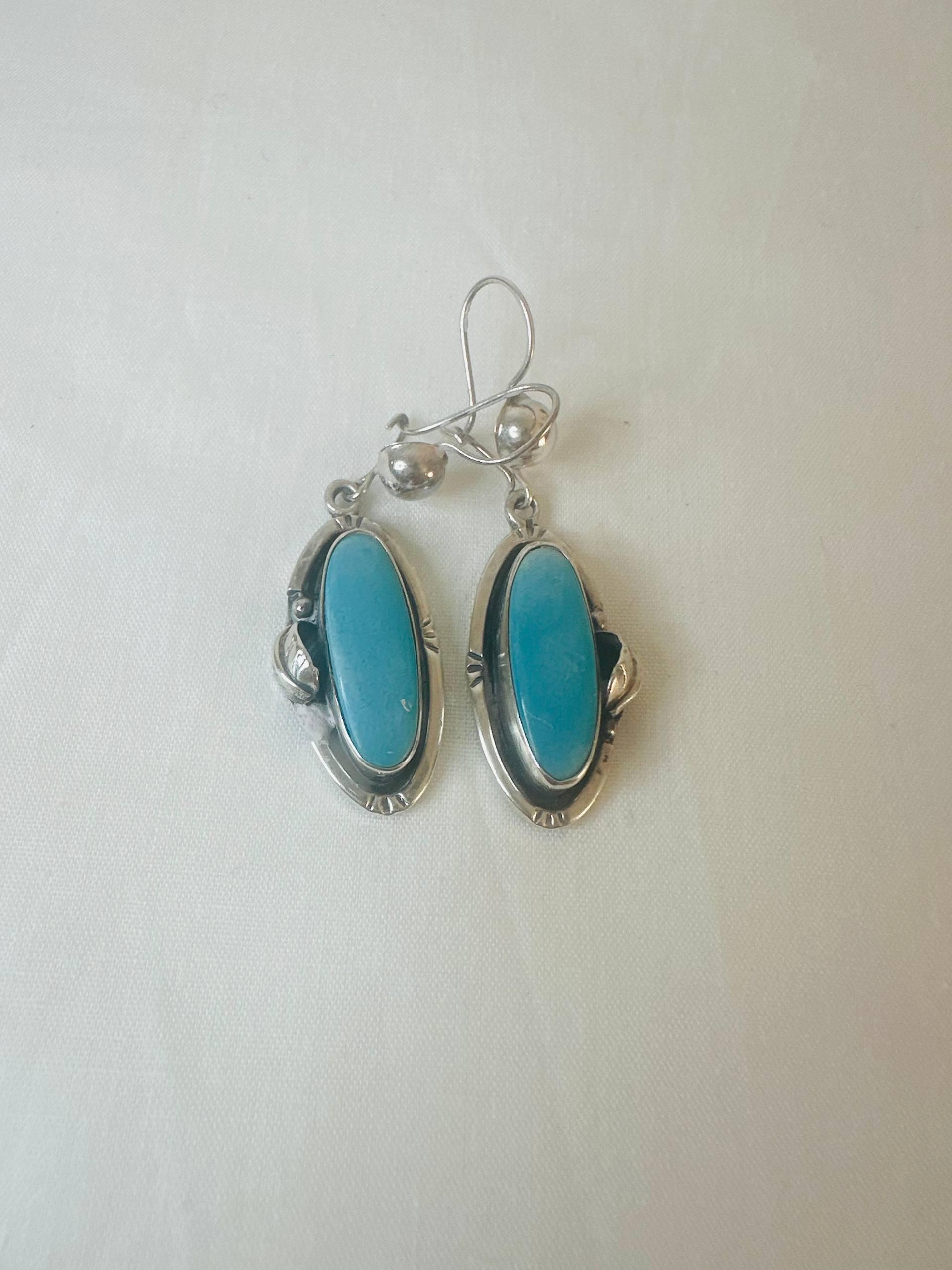 Vintage Navajo Sterling Silver Drop Earrings With Faux Turquoise - Etsy