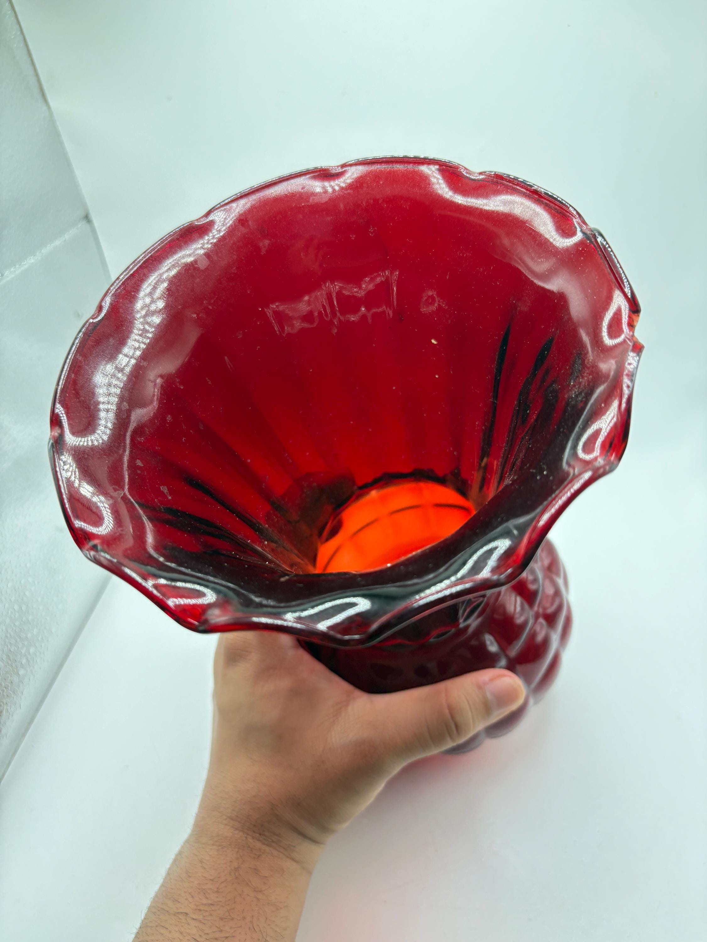 Vintage Ruby Red Glass Vase – Fluted Top With Textured Base - Etsy