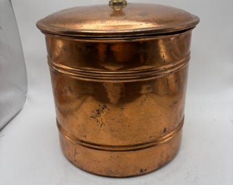 Cubitera vintage de cobre con aislamiento térmico, tapa y pomo de latón.