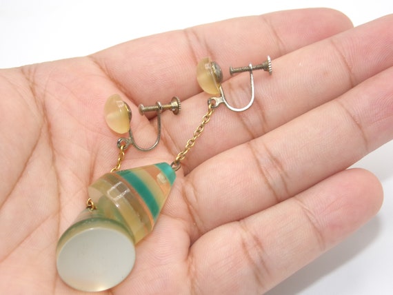 Art Deco Lucite Drop Earrings Japanese Export View 5