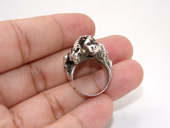 Mid Century Sterling Ruby Brutalist Ring - image 6